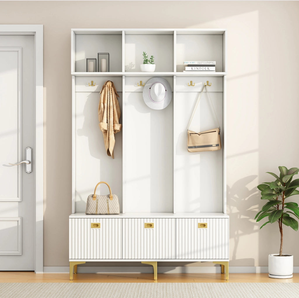 Mobile ingresso con panca e appendiabiti bianco 120x23,5x191,5 cm
