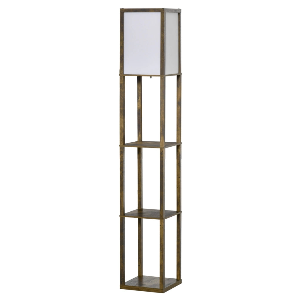 Libreria con Lampada da Terra 3 Ripiani ¨C Zephmum ¨C Legno Marrone 26x26x160 cm