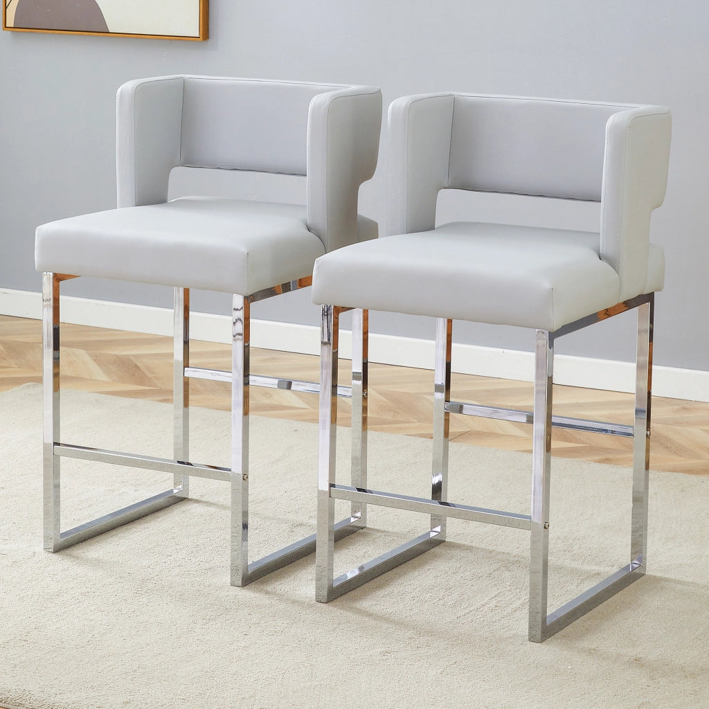 Sgabello da bar con seduta imbottita in PU e gambe in metallo, design nordico, facile da pulire, grigio chiaro 61 × 60,5 × 54 cm