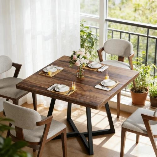 TAVOLO Quadrato 80 cm MDF e Metallo Nero Marrone Rustico