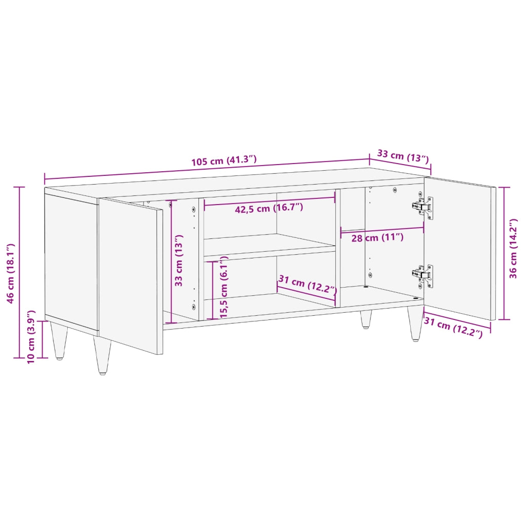 cabinet TV 105x33x46 cm Legno massello di mango