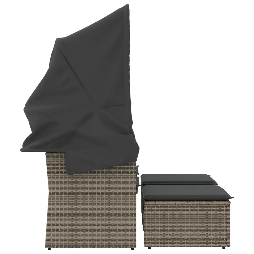 Divano Giardino 2Posti Baldacchino e Sgabelli Grigio Polyrattan 365801