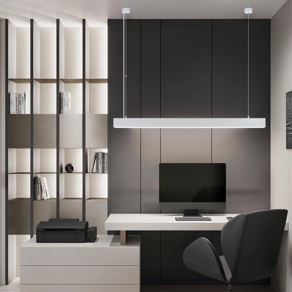 Lampada a Sospensione ZMH LED bianca 32W dimmerabile con telecomando moderna lineare 107 cm per ufficio e soggiorno