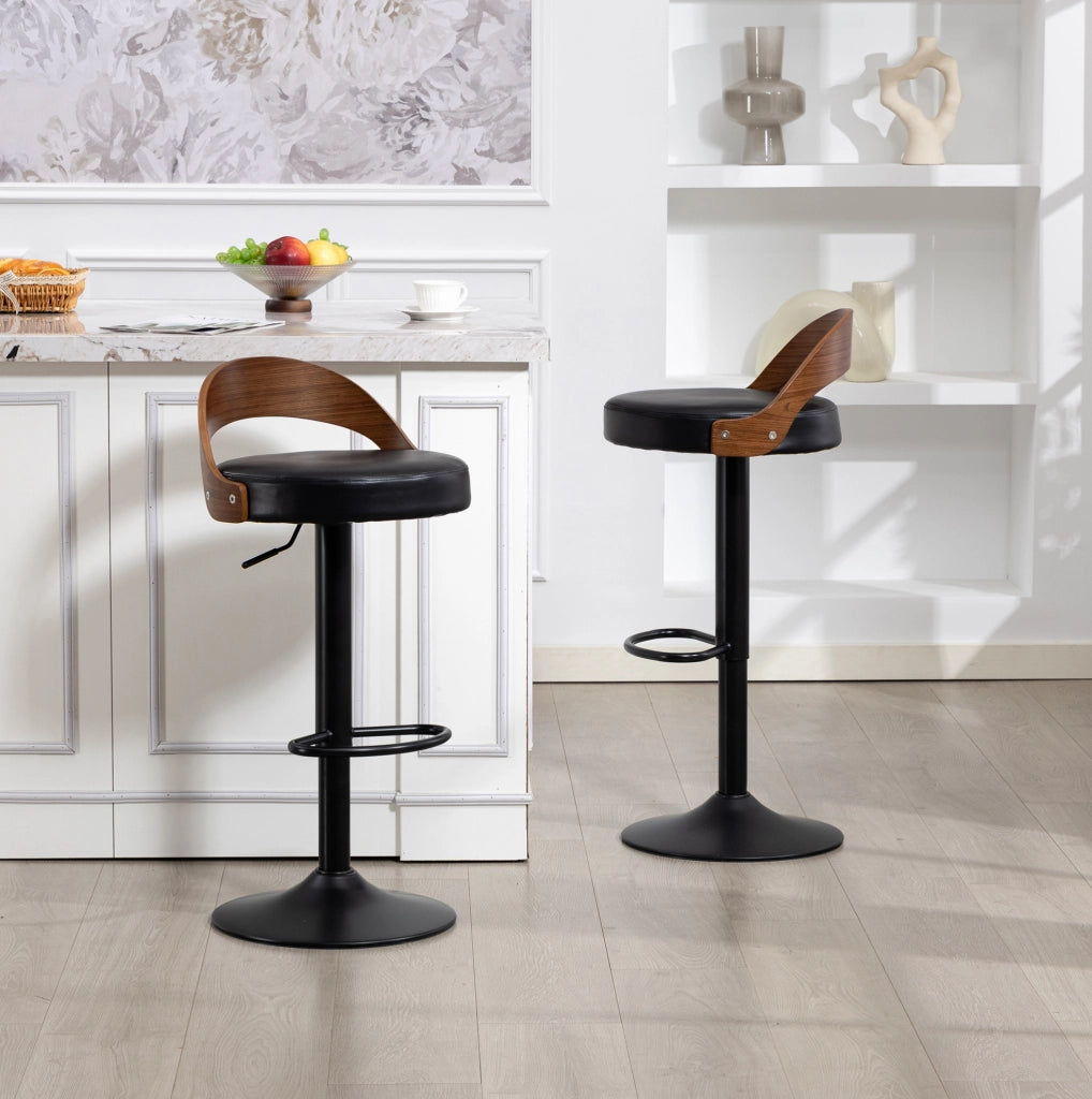 Set 2 sgabelli da bar girevoli regolabili 62-83 cm in PU e metallo; neri