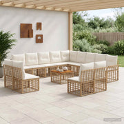 Set di divani da esterno 14 pz Naturale e Bianco Crema 3437800