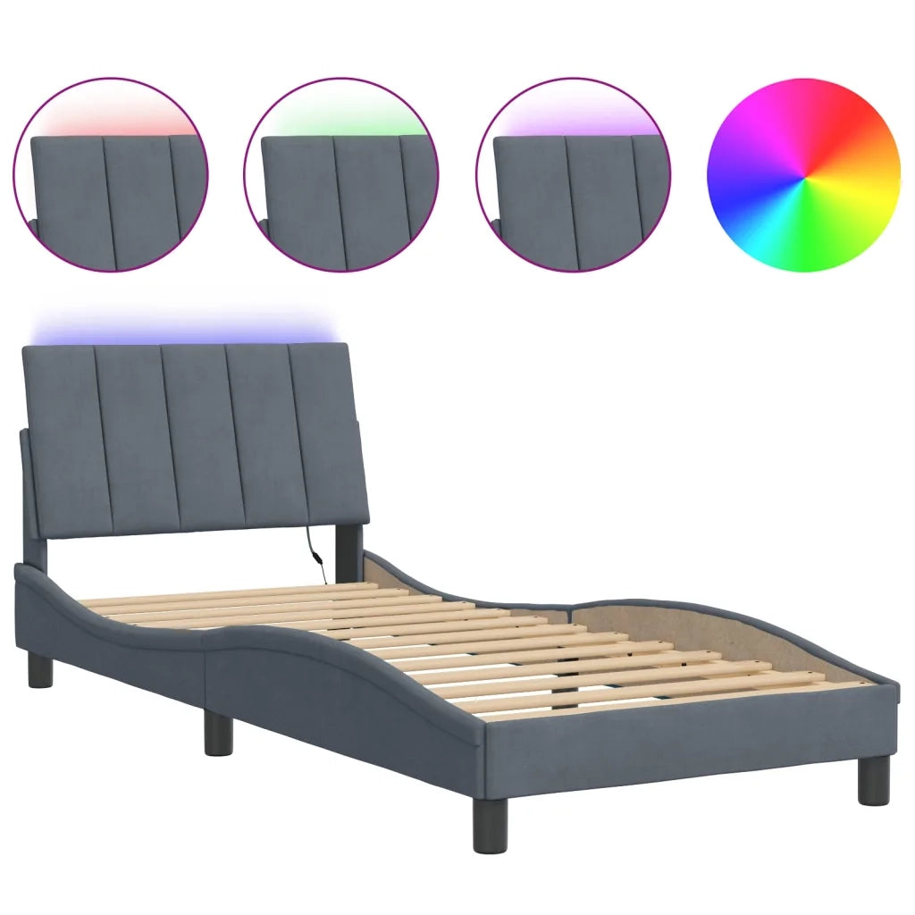 Giroletto con Luci LED Grigio Scuro 90x200 cm in Velluto