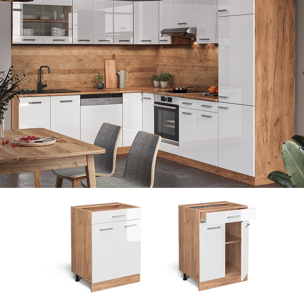 Vicco Mobiletto base per cucina Bianco lucido 60 cm con cassetto, senza piano di lavoro