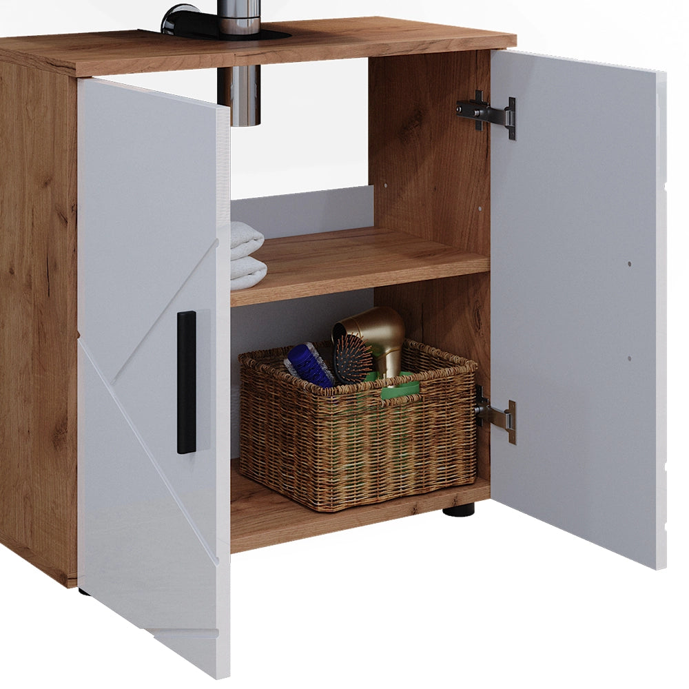 Vicco Set di mobili da bagno Bianco lucido/oro power oak 2 parti, mobile base 60 cm