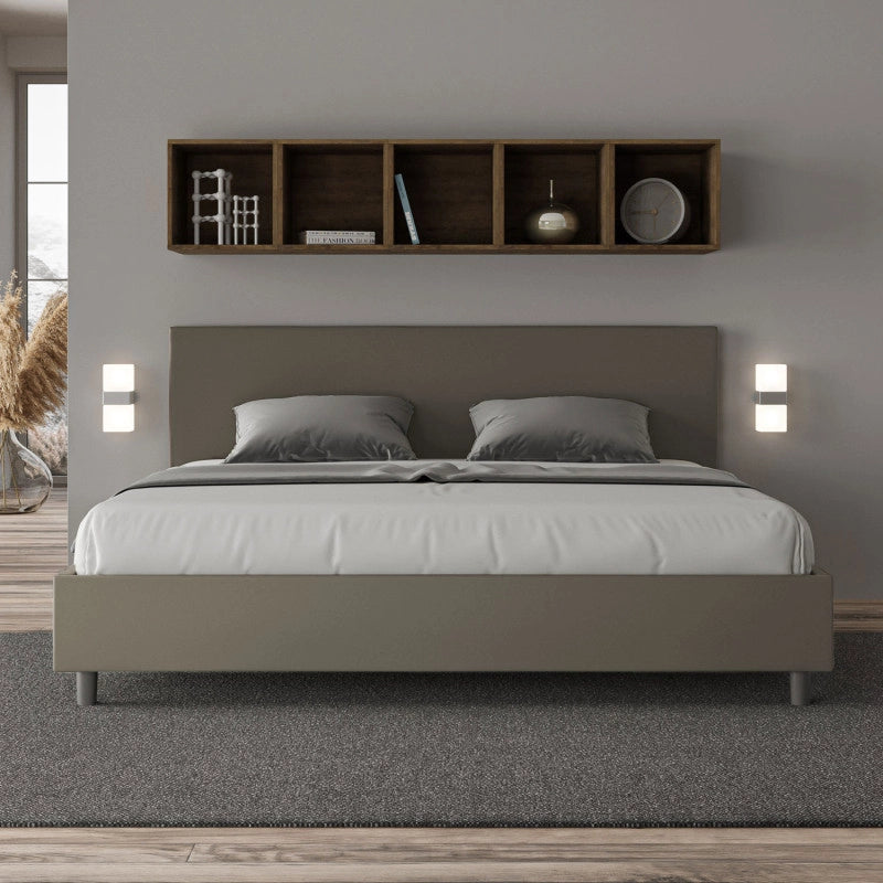 Letto imbottito Matrimoniale 200x200 cm Adele - Similpelle,Cappuccino,Con rete