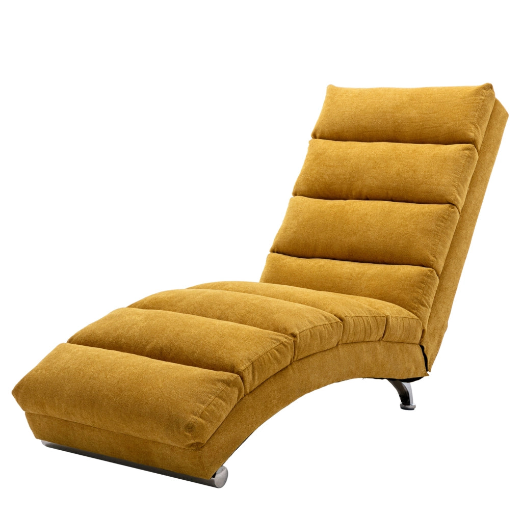 Chaise longue massaggiante 148x55x84 cm giallo senape in lino, tasca laterale