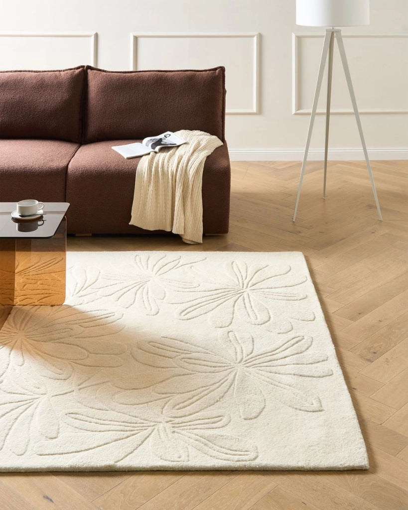 Tappeto beige chiaro in lana Forma rettangolare Motivo floreale 200 x 300 cm Stile moderno Soggiorno