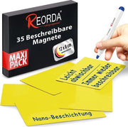 Strisce magnetiche adesive - 35 strisce riutilizzabili - 12 x 8 cm gialle | Magnetici adesivi per lavagne bianche, tabelloni kanban e lavagne magnetiche | Magnetici adesivi per frigoriferi