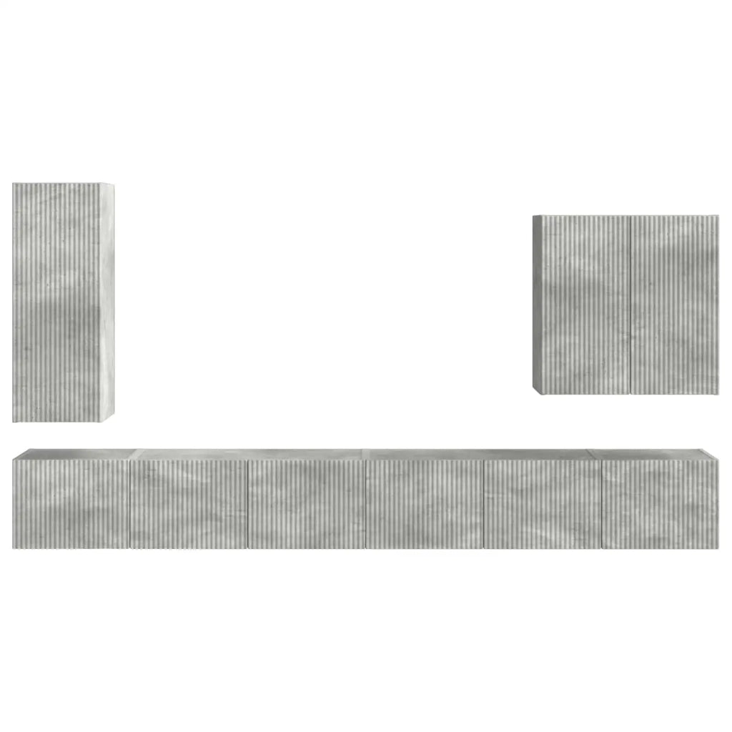 Set di Mobiletto da TV a Parete 6 pz-Credenza per TV sospesa Grigio cemento 389472