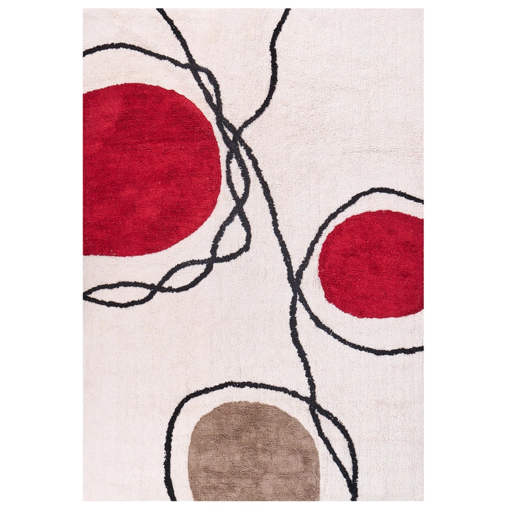 Tappeto da soggiorno cotone beige e rosso motivo astratto 160 x 230 cm nappe soggiorno camera da letto divano