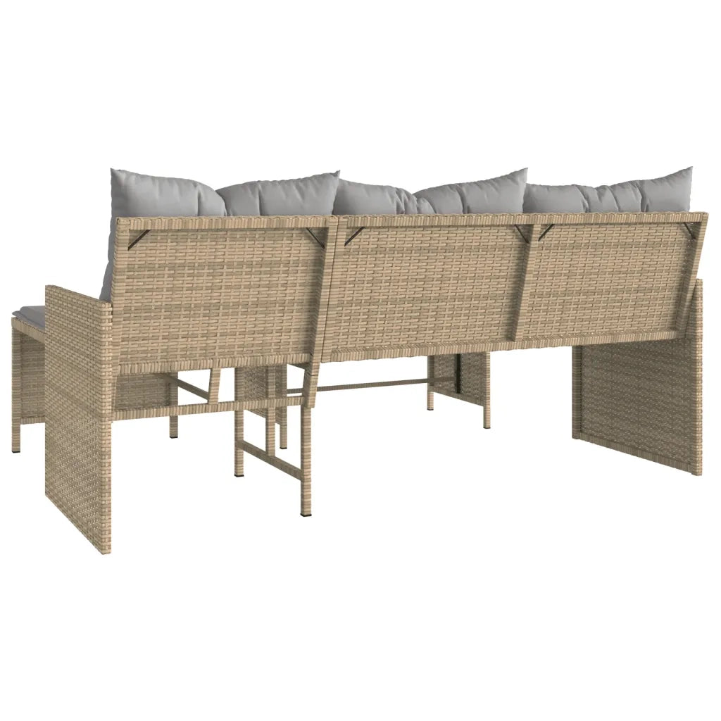 Divano Giardino con Tavolo e Cuscini a L-Sofa da Giardino-Divanetto da esterno Beige Misto Polyrattan