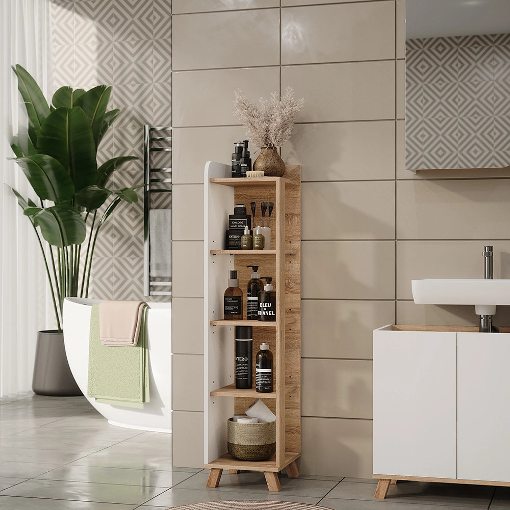 Vicco Mensola da bagno Sonoma/Bianco 30 x 128 cm con 4 scomparti
