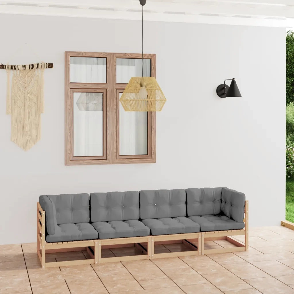 Divano da Giardino a 4 Posti con Cuscini Legno Massello di Pino 3076409