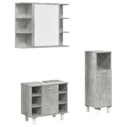 Set Mobili da Bagno | Armadio da bagno 3 pz Grigio Cemento in Legno Multistrato