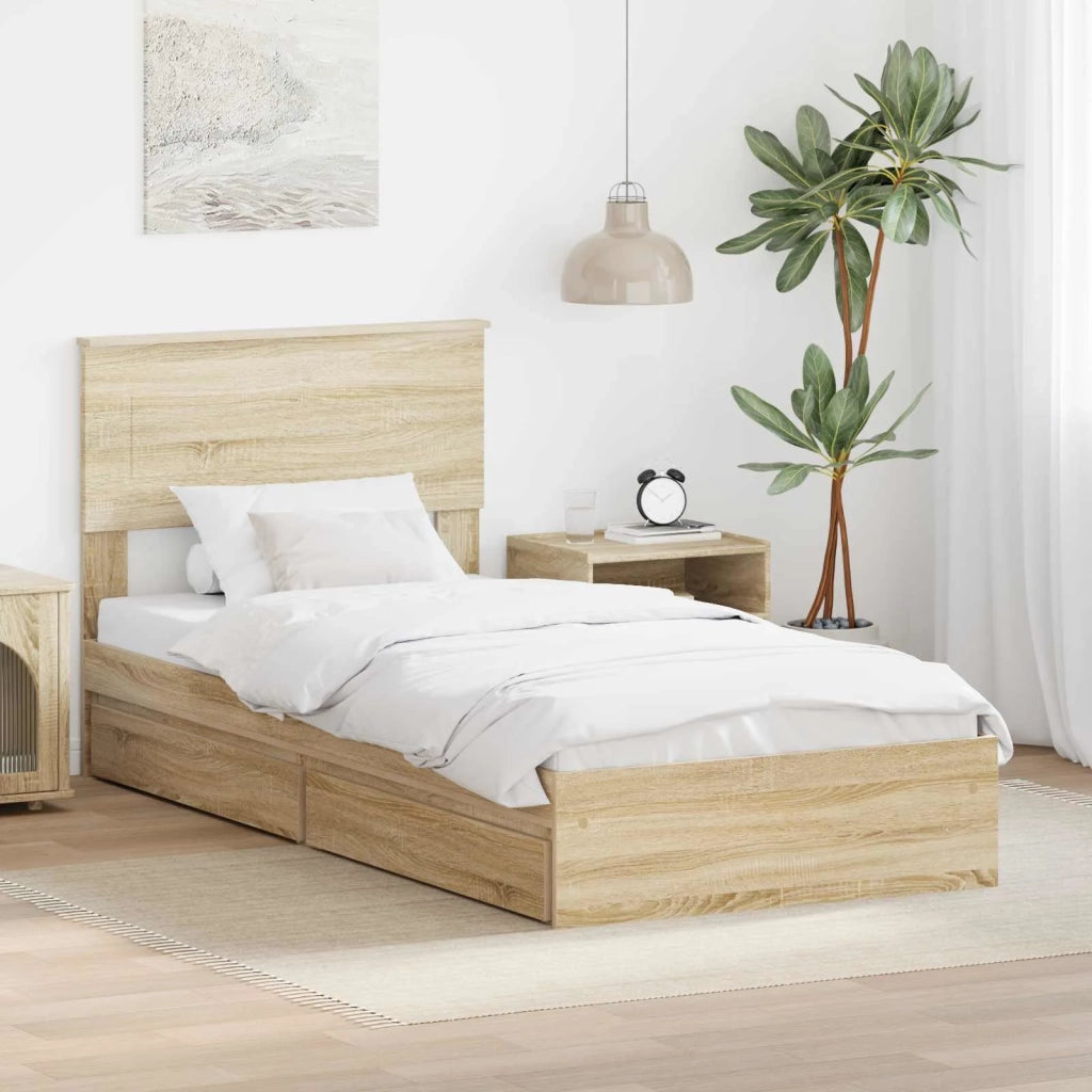 Letto con Contenitore con testiera Rovere Sonoma 75 x 190 cm