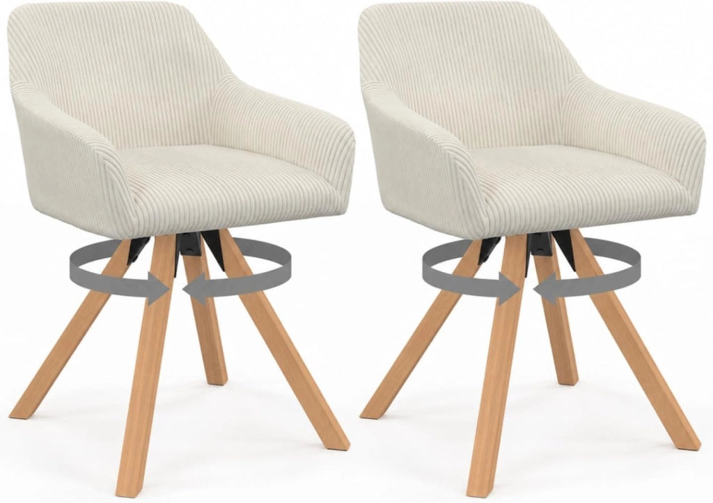 Set di 2 sedie da pranzo girevoli in velluto a coste beige JANY e poltrone da tavolo