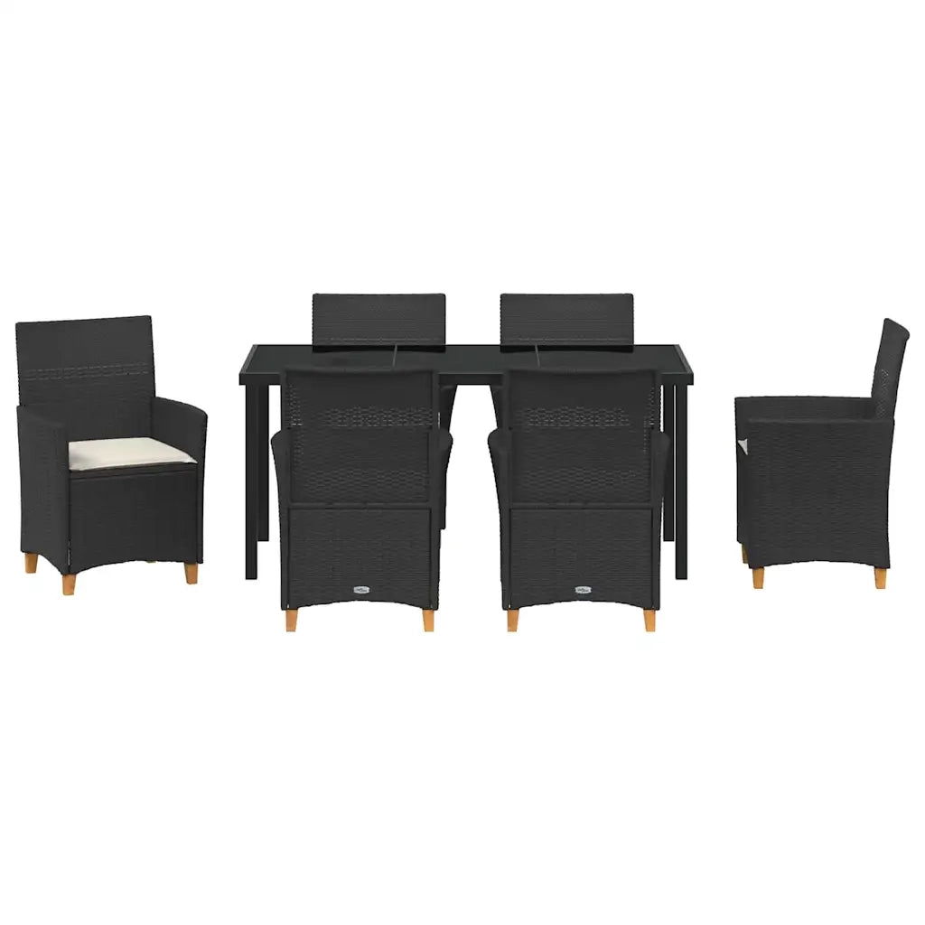 Set da Pranzo per Giardino 7 pcs Nero polyrattan 3381069