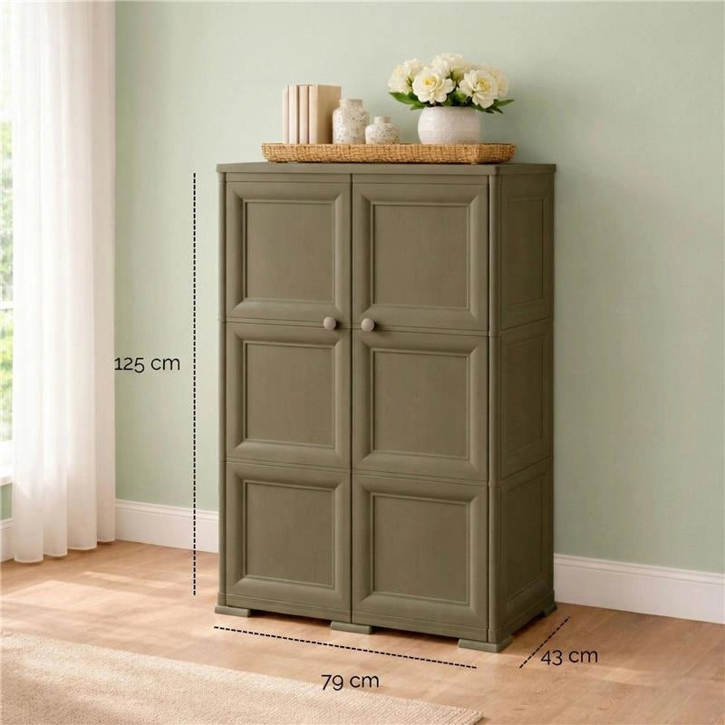 MOBILE MULTIUSO 2 ANTE WENGÉ 79X43X125 CM CON 3 MODULI E 6 TASCHE LATERALI – CONTENITORE VERTICALE SALVASPAZIO PER ORGANIZZAZIONE CASA
