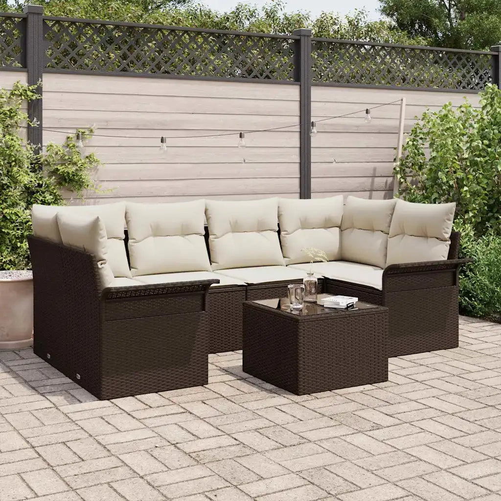 Set Divano da Giardino con cuscino 7 pcs Marrone polyrattan 3345258