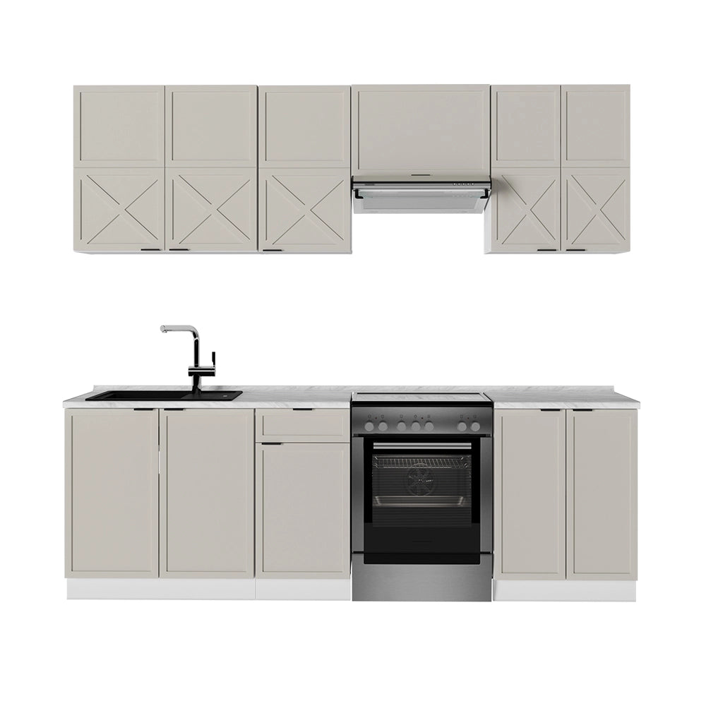 Cucina componibile Fame-Line GrigioBeige/Bianco 240 cm, PL Marmo Vicco