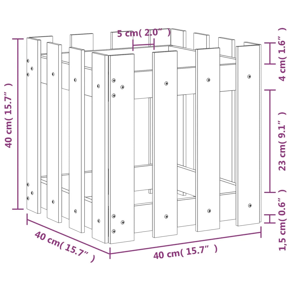 Fioriera Giardino Design a Recinzione-Vaso da Esterno-Contenitore per Piante 40x40x40 cm Massello Pino