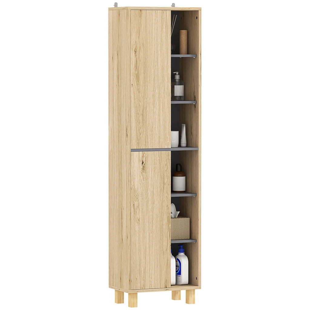 Armadio colonna bagno con 6 ripiani aperti e 2 ante ¨C zephmum ¨C legno naturale