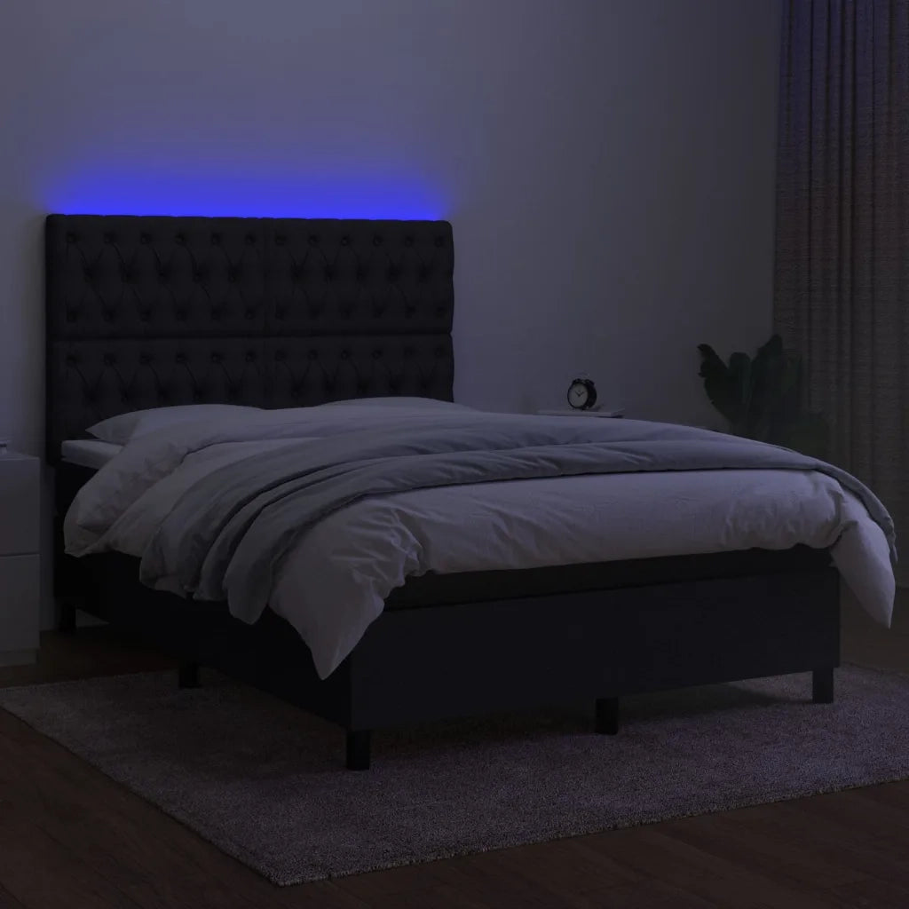 Letto a Molle con Materasso e LED Nero 140x190 cm in Tessuto cod mxl 60488