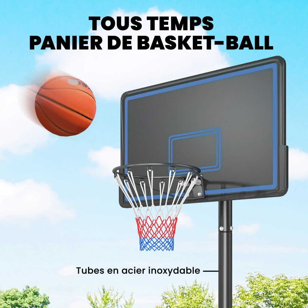 Panier da Basket Regolabile in Altezza ¨C zephmum ¨C 1.35-3.05m Blu con Ruote e Base