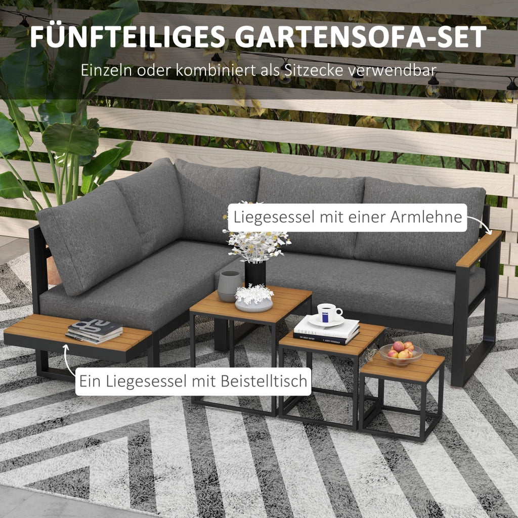 Set Salotto da Giardino 5 Pezzi ¨C Xylo ¨C Polyrattan Grigio e Legno Naturale 148x61x71,5cm