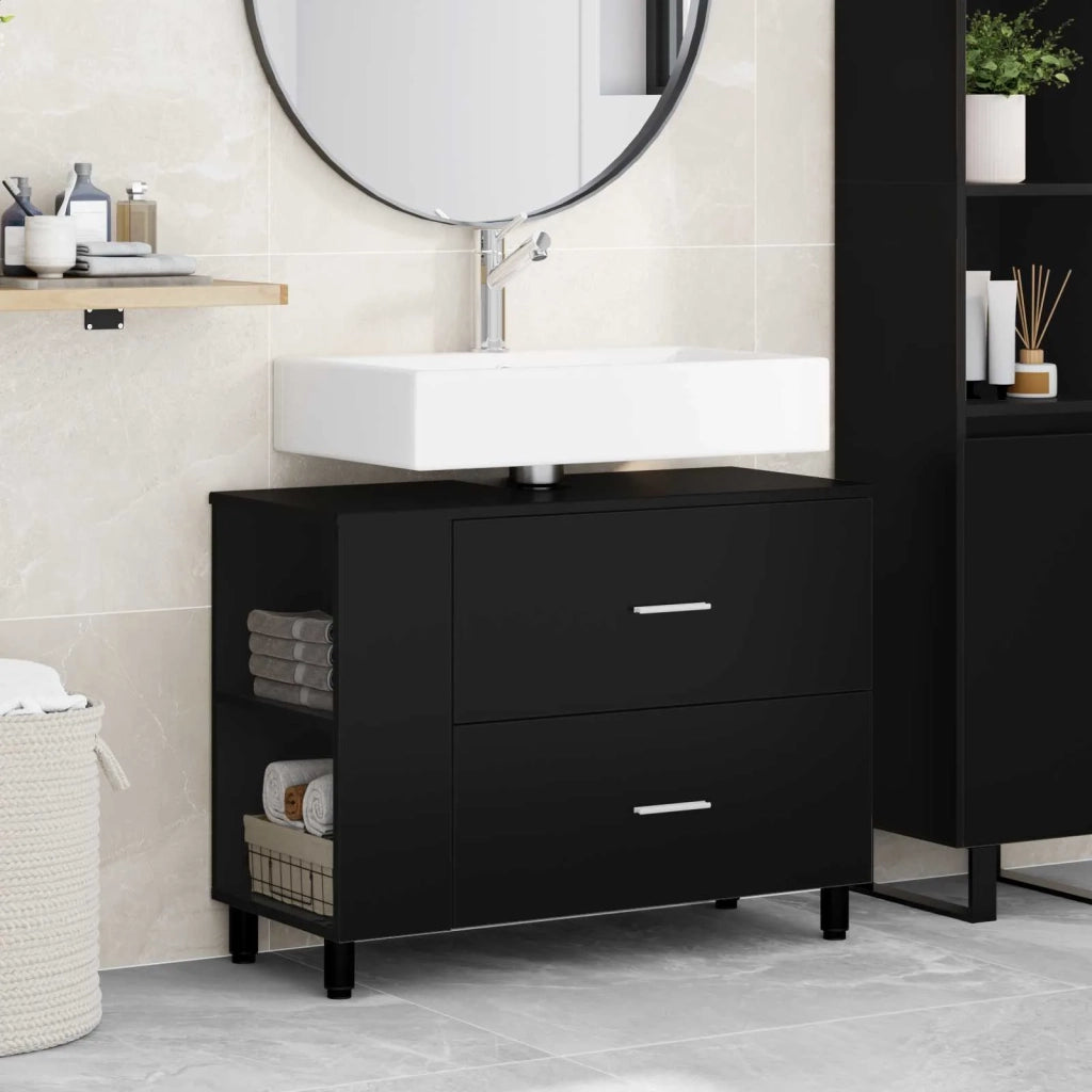 Mobiletto da bagno Nero 80 x 35 x 60 cm Legno ingegnerizzato