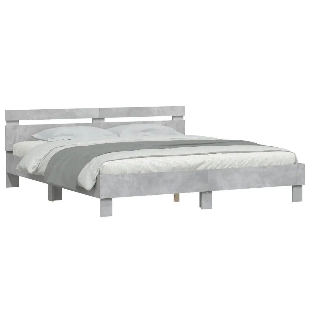 Letto matrimoniale | Letto per adulti | Giroletto con Testiera e LED Grigio Cemento 160x200 cm