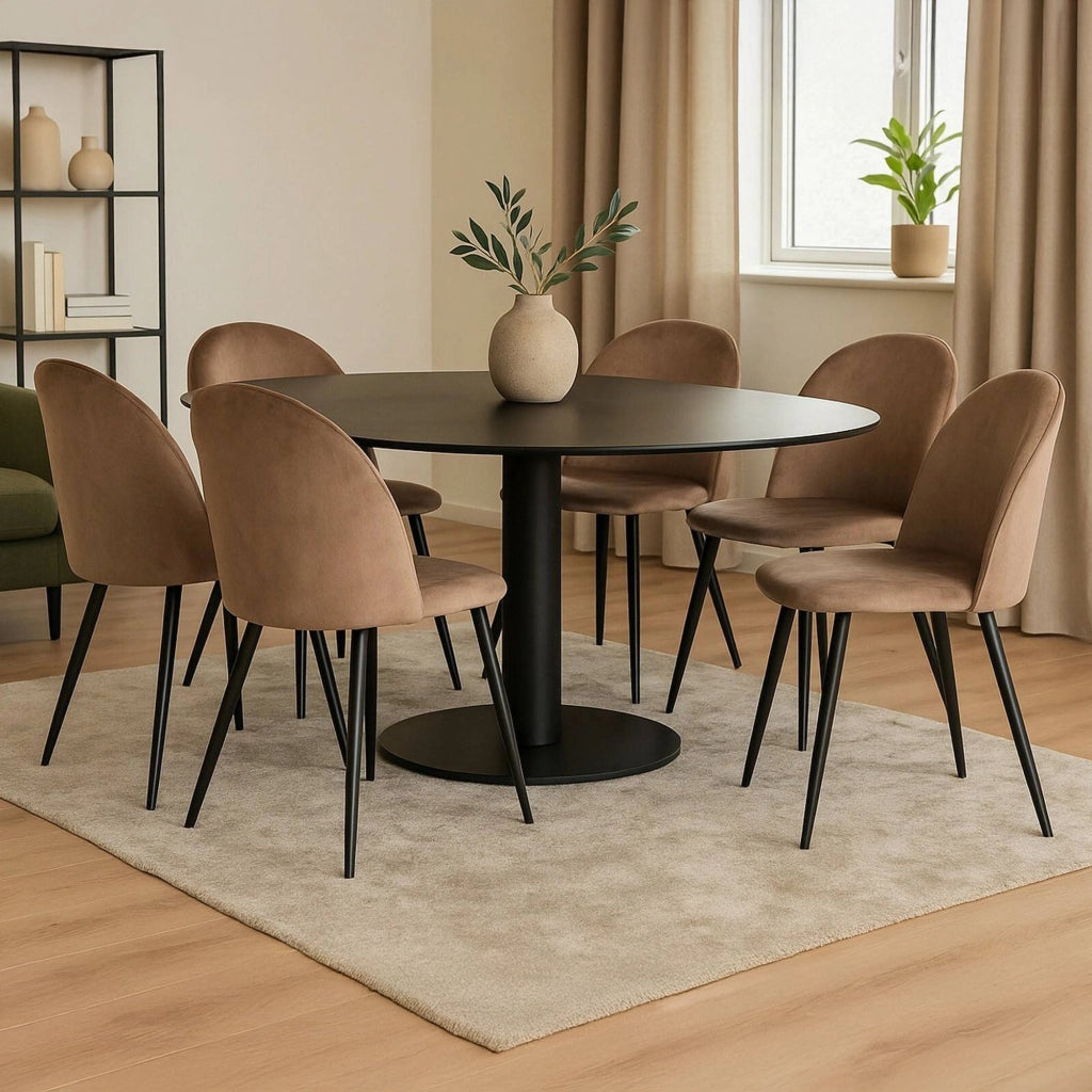 Set di 6 sedie Achito, Poltrona rivestita in velluto, Sedia da pranzo imbottita, Seduta per riunioni, 51x54h82 cm, Tortora