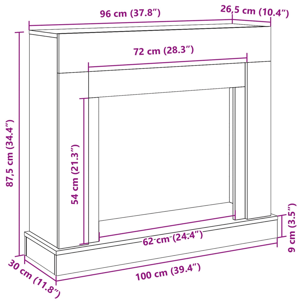 Cornice per Camino Nera 100x30x87,5 cm in Truciolato CFW8227401