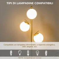 Lampada da Terra Moderna con 3 Punti Luce in Acciaio e Vetro, Ø27x159cm, Oro