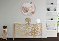 Console Albero della Vita 141,5x40,5x81,5 cm in Ferro MDF e Specchio Oro