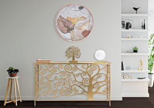 Console Albero della Vita 141,5x40,5x81,5 cm in Ferro MDF e Specchio Oro