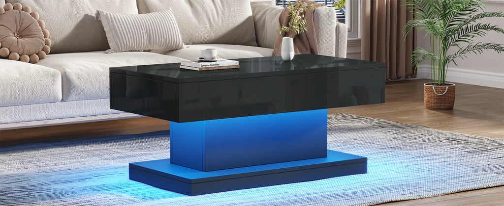 Tavolino da Caff¨¨ con LED e 2 Cassetti ¨C MINIMAL ¨C Nero Lucido, 100x50x45