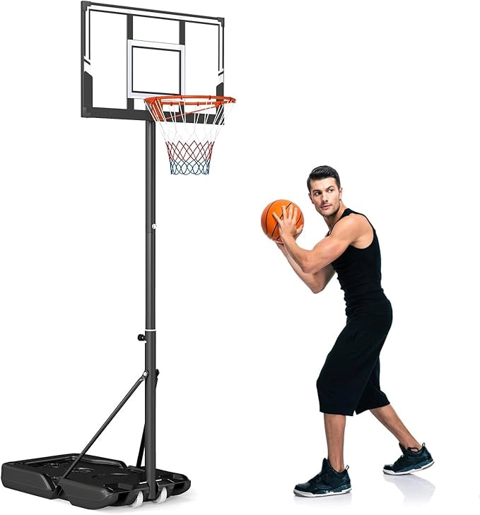 Canestro da Basket da Esterno, Canestro da Basket Portatile e Regolabile in Altezza 1-3M, con Tabellone Antiurto e Ruote per Adolescenti ed Adulti da Giardino, Piscina e Campo