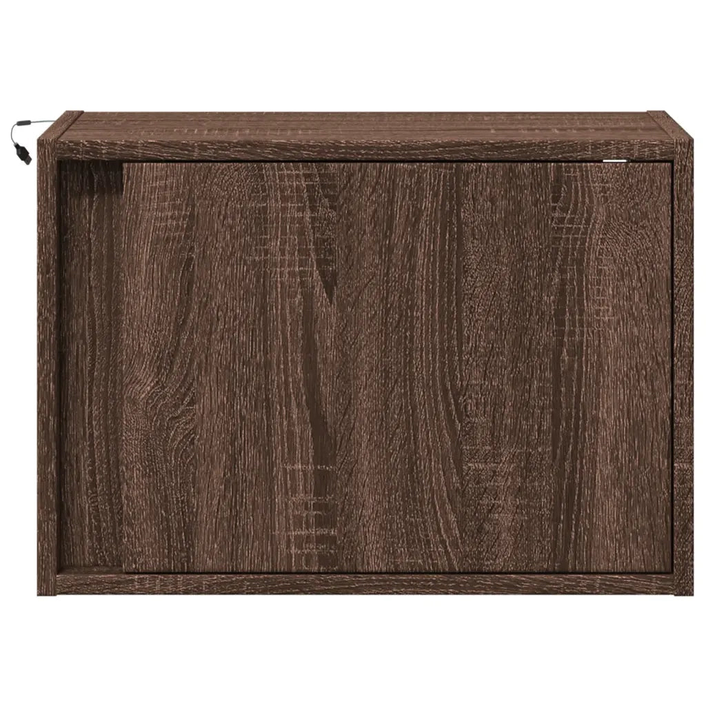 Comodino a Parete con Luci LED-Tavolino da notte sospeso Rovere Marrone 278415