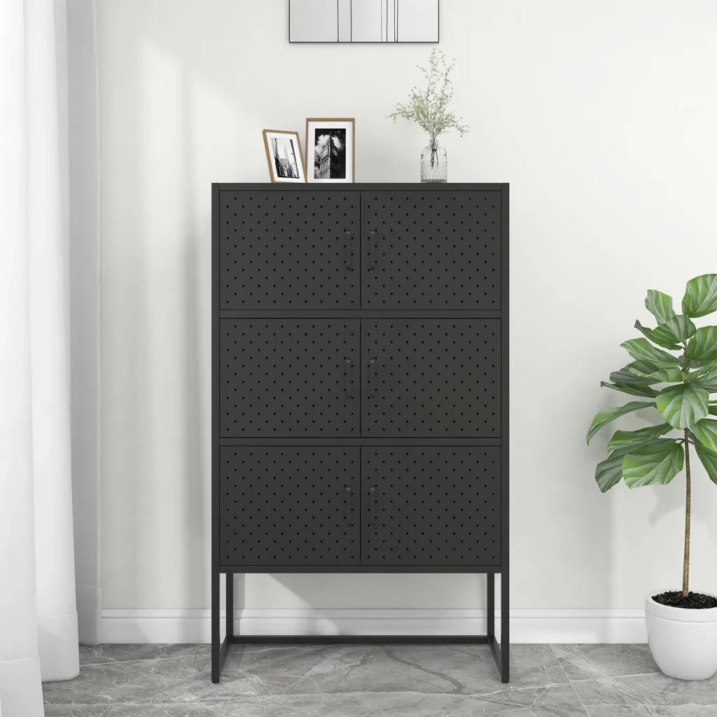 Credenza Alta Nera 80x35x135 cm in Acciaio cod mxl 40304