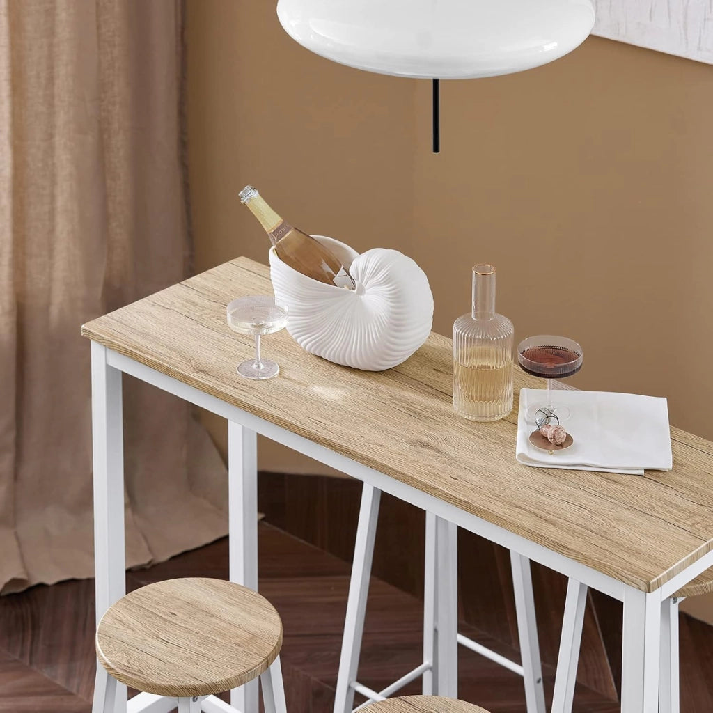 tavolo alto con sgabelli set con 4 sgabelli - tavolo bar salvaspazio per cucina piccola e balcone, design industriale moderno, ideale per giardino o terrazzo bianco OGT22-WN