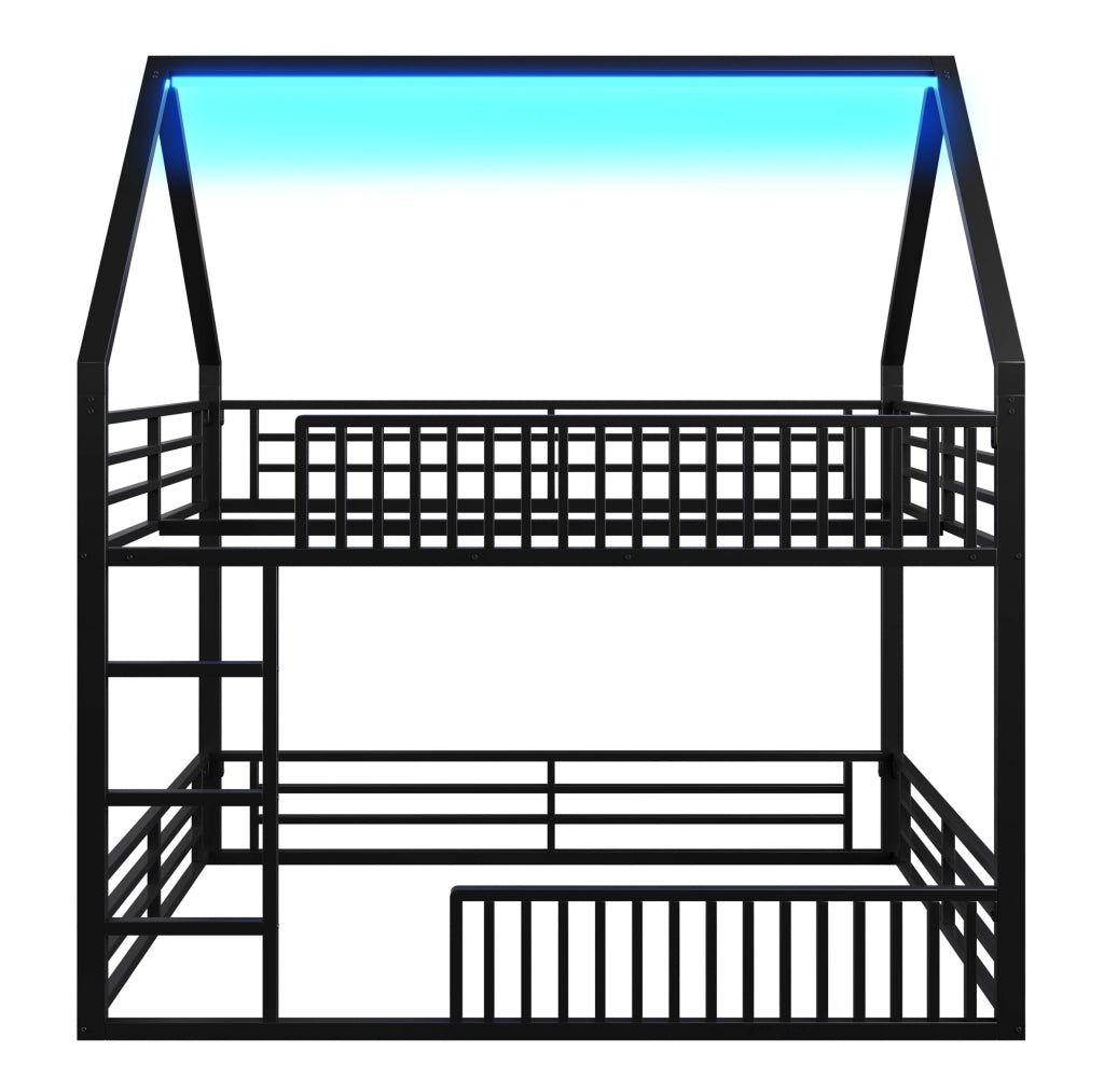 Letto a soppalco 140x200 cm a casetta con LED, nero