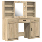 Set da Toeletta | Tavolo da Trucco con LED con porta 3 pz Rovere Sonoma