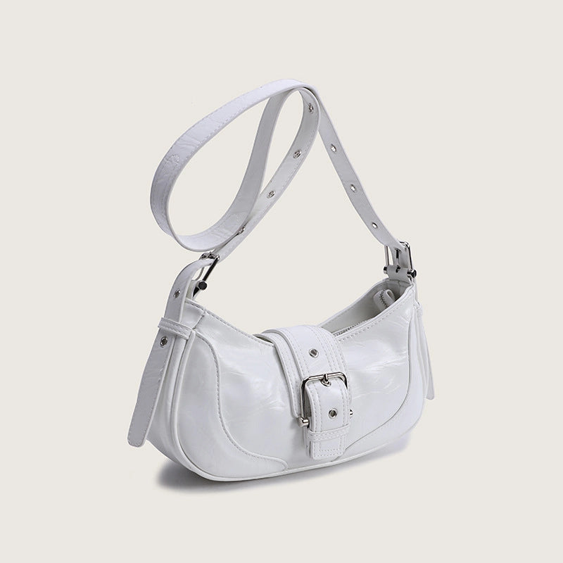 Borsa a tracolla diagonale in vera pelle, bianca