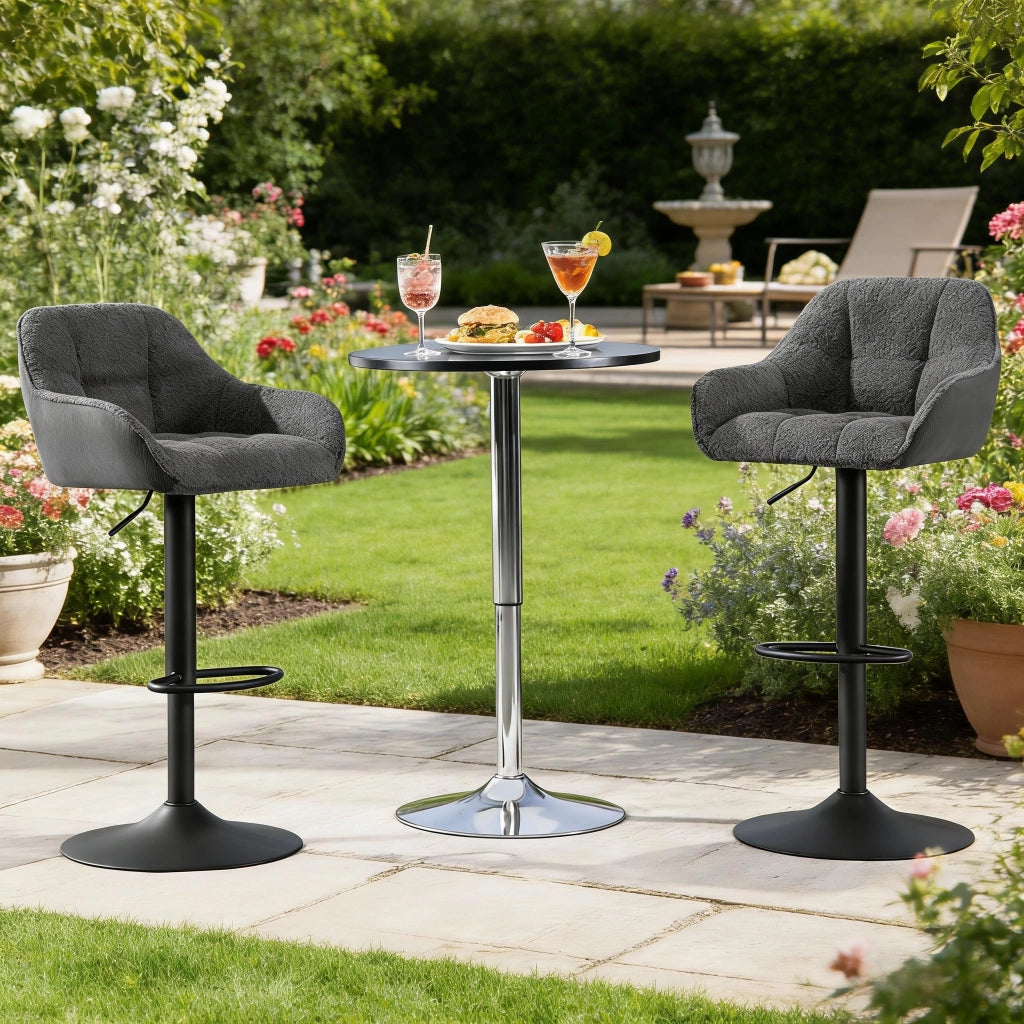 Sgabello da bar girevole regolabile in altezza set da 2 in chenille e velluto a coste grigio scuro 52 × (87-109) × 50 cm