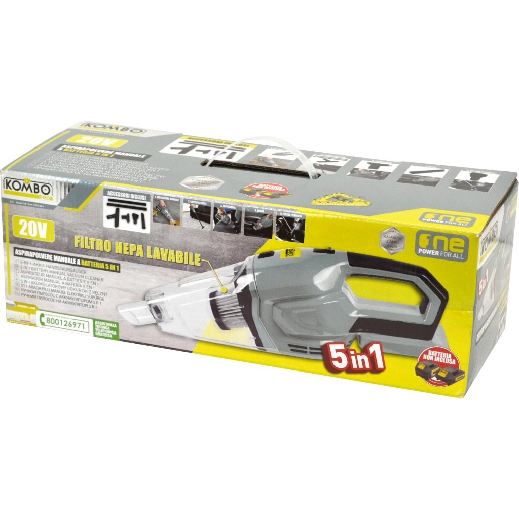 ASPIRATORE MANUALE KOMBO PRO 20V CORDLESS + BATTERIA 20V 4.0Ah